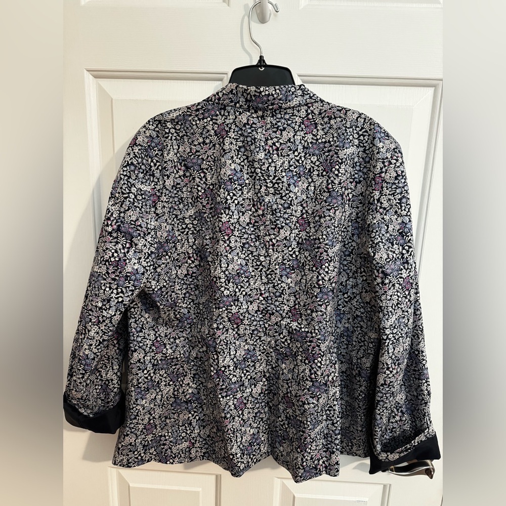 Talbots Tiny Ditsy Blue Floral Cotton Jacket Blazer Notch Collar Size 16 - Picture 10 of 12